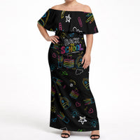 Back To School New Year New Chapter Off Shoulder Maxi Dress Colorful Neon Chalkboard Doodle School Supplies
