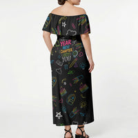 Back To School New Year New Chapter Off Shoulder Maxi Dress Colorful Neon Chalkboard Doodle School Supplies