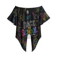 Back To School New Year New Chapter Off Shoulder Wrap Waist Top Colorful Neon Chalkboard Doodle School Supplies