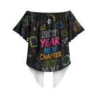 Back To School New Year New Chapter Off Shoulder Wrap Waist Top Colorful Neon Chalkboard Doodle School Supplies