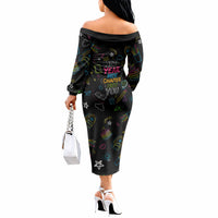 Back To School New Year New Chapter Off The Shoulder Long Sleeve Dress Colorful Neon Chalkboard Doodle School Supplies