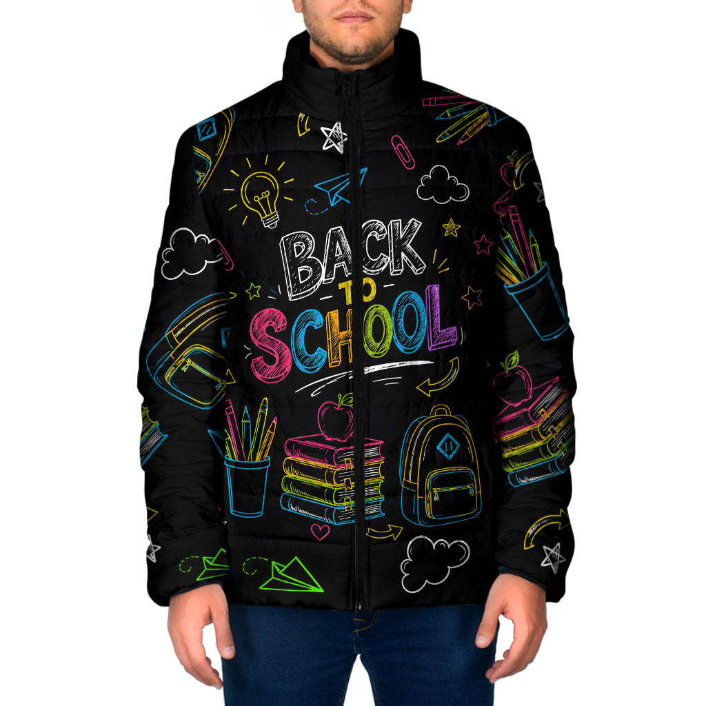 Back To School New Year New Chapter Padded Jacket Colorful Neon Chalkboard Doodle School Supplies