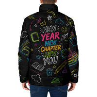 Back To School New Year New Chapter Padded Jacket Colorful Neon Chalkboard Doodle School Supplies