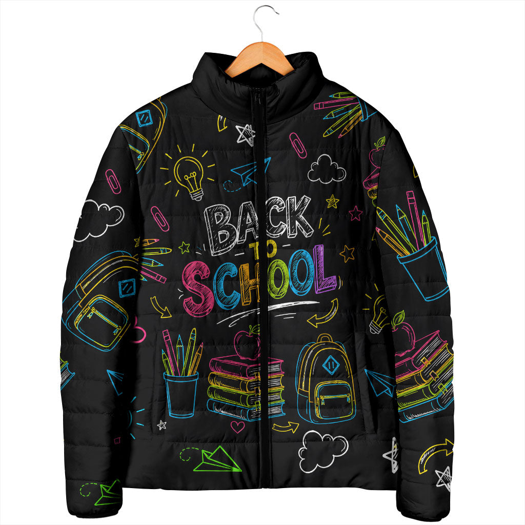 Back To School New Year New Chapter Padded Jacket Colorful Neon Chalkboard Doodle School Supplies