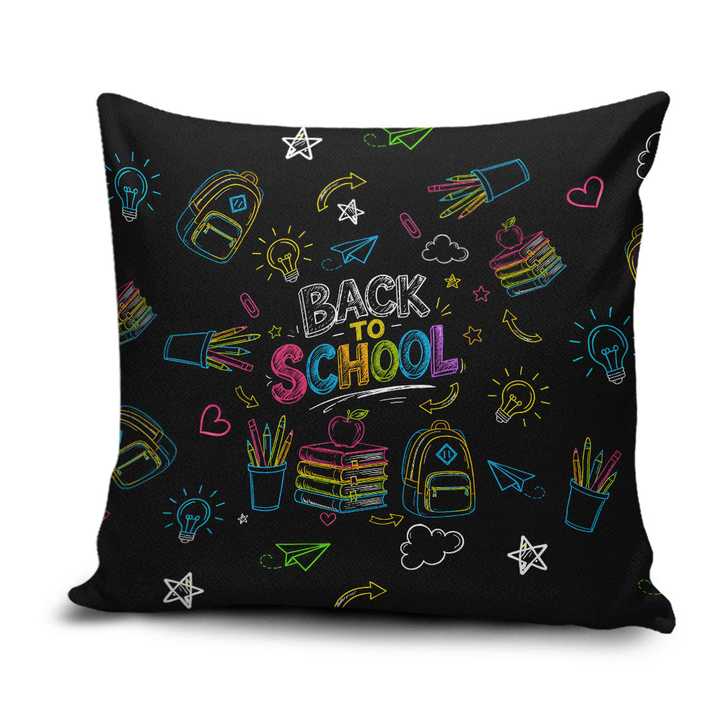 Back To School New Year New Chapter Pillow Cover Colorful Neon Chalkboard Doodle School Supplies