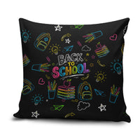 Back To School New Year New Chapter Pillow Cover Colorful Neon Chalkboard Doodle School Supplies