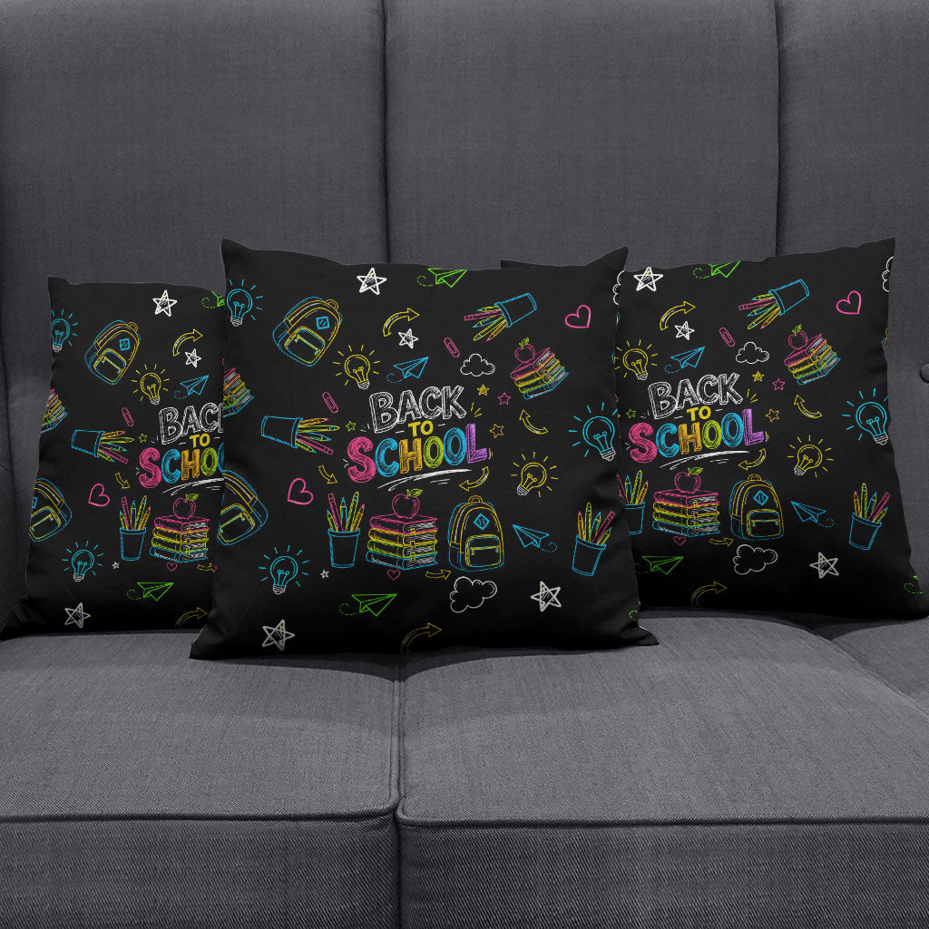 Back To School New Year New Chapter Pillow Cover Colorful Neon Chalkboard Doodle School Supplies