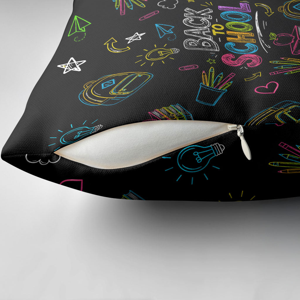Back To School New Year New Chapter Pillow Cover Colorful Neon Chalkboard Doodle School Supplies