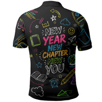Back To School New Year New Chapter Polo Shirt Colorful Neon Chalkboard Doodle School Supplies