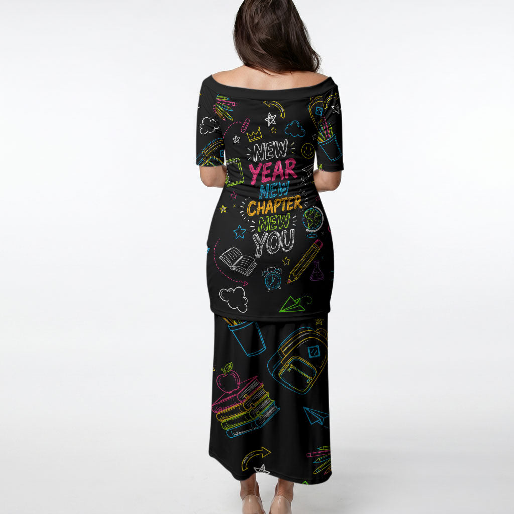 Back To School New Year New Chapter Puletasi Colorful Neon Chalkboard Doodle School Supplies