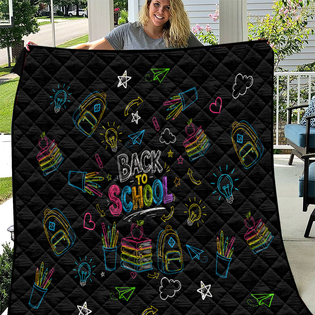 Back To School New Year New Chapter Quilt Colorful Neon Chalkboard Doodle School Supplies