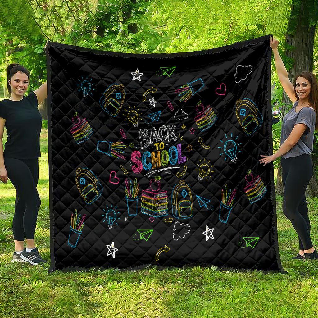 Back To School New Year New Chapter Quilt Colorful Neon Chalkboard Doodle School Supplies