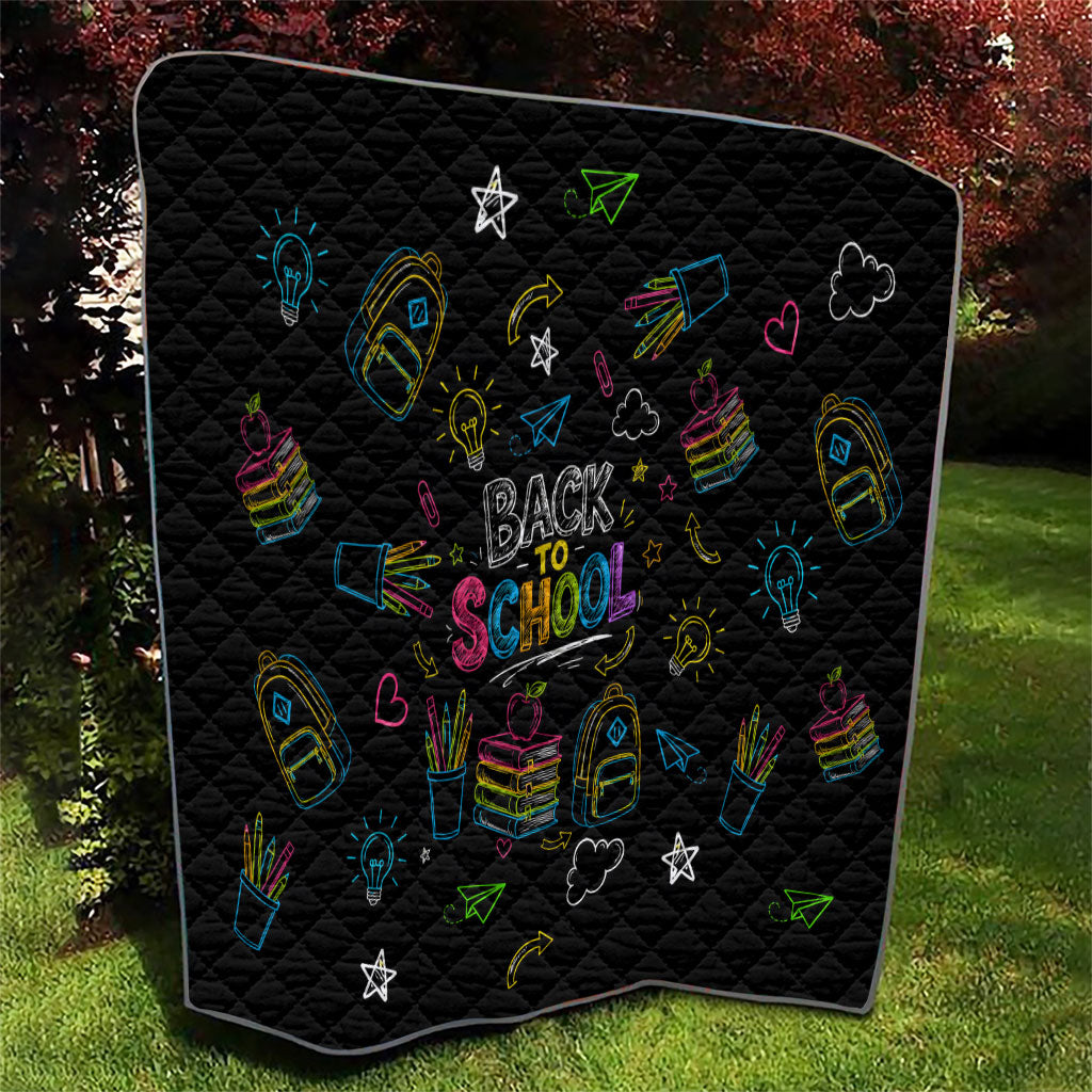 Back To School New Year New Chapter Quilt Colorful Neon Chalkboard Doodle School Supplies