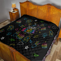 Back To School New Year New Chapter Quilt Colorful Neon Chalkboard Doodle School Supplies