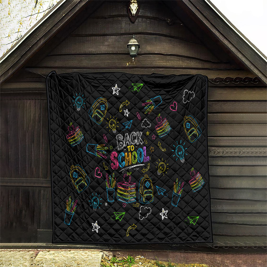 Back To School New Year New Chapter Quilt Colorful Neon Chalkboard Doodle School Supplies