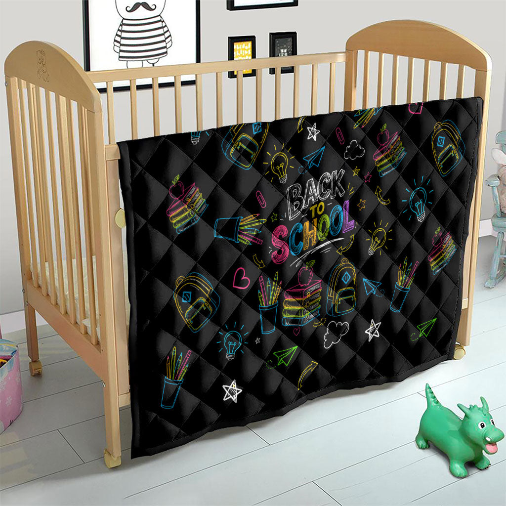 Back To School New Year New Chapter Quilt Colorful Neon Chalkboard Doodle School Supplies