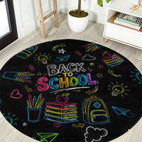 Back To School New Year New Chapter Round Carpet Colorful Neon Chalkboard Doodle School Supplies