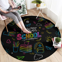 Back To School New Year New Chapter Round Carpet Colorful Neon Chalkboard Doodle School Supplies
