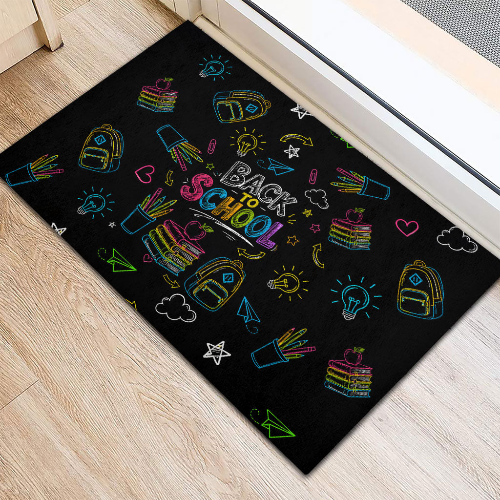 Back To School New Year New Chapter Rubber Doormat Colorful Neon Chalkboard Doodle School Supplies