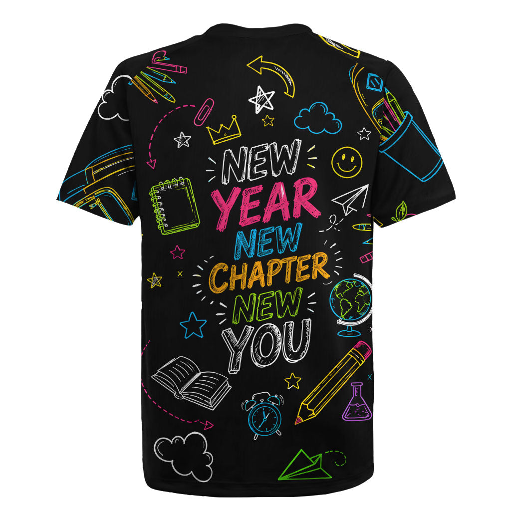 Back To School New Year New Chapter Rugby Jersey Colorful Neon Chalkboard Doodle School Supplies