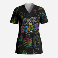Back To School New Year New Chapter Scrub Top Colorful Neon Chalkboard Doodle School Supplies