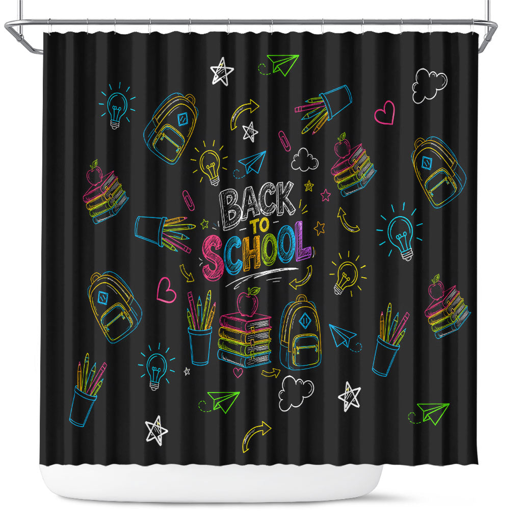 Back To School New Year New Chapter Shower Curtain Colorful Neon Chalkboard Doodle School Supplies