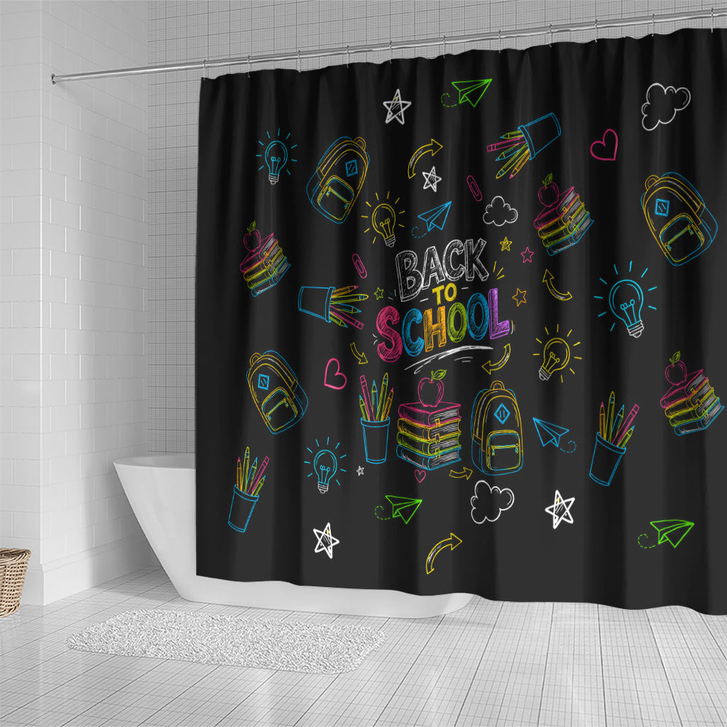 Back To School New Year New Chapter Shower Curtain Colorful Neon Chalkboard Doodle School Supplies