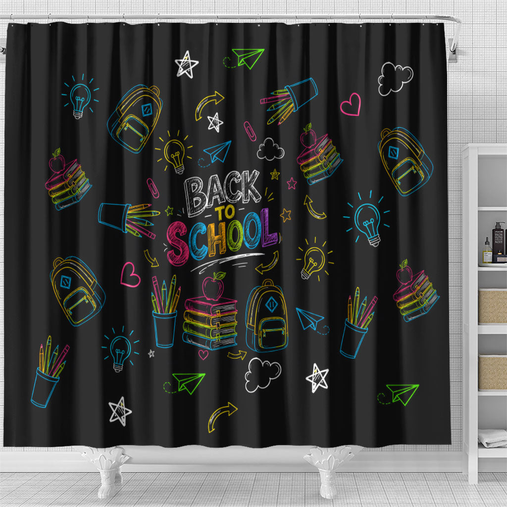 Back To School New Year New Chapter Shower Curtain Colorful Neon Chalkboard Doodle School Supplies