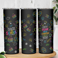 Back To School New Year New Chapter Skinny Tumbler Colorful Neon Chalkboard Doodle School Supplies