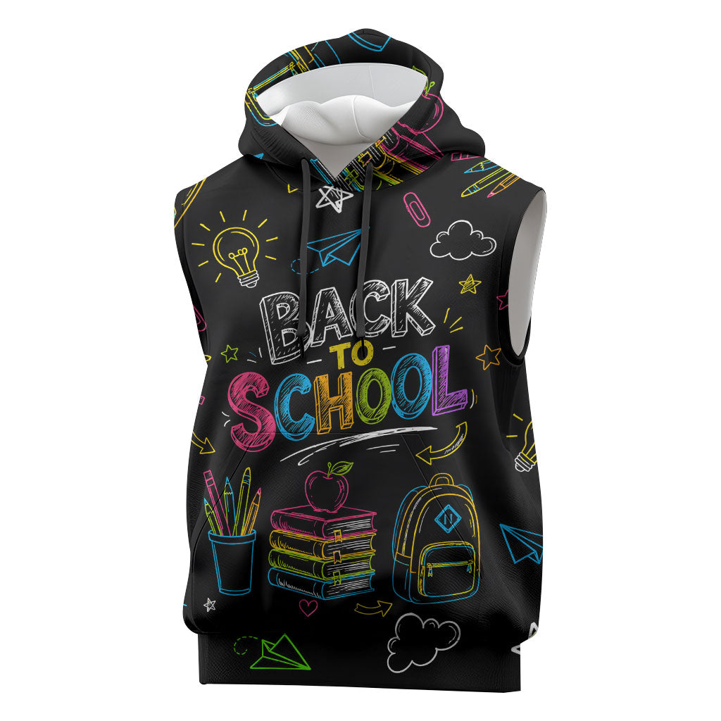 Back To School New Year New Chapter Sleeveless Hoodie Colorful Neon Chalkboard Doodle School Supplies