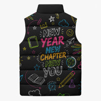 Back To School New Year New Chapter Sleeveless Puffer Jacket Colorful Neon Chalkboard Doodle School Supplies