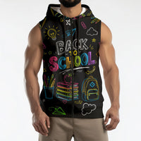 Back To School New Year New Chapter Sleeveless Zip Hoodie Colorful Neon Chalkboard Doodle School Supplies