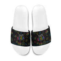 Back To School New Year New Chapter Slide Sandals Colorful Neon Chalkboard Doodle School Supplies