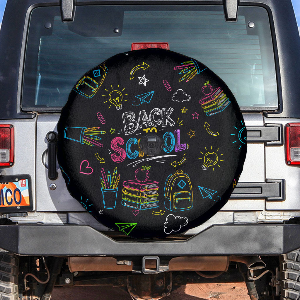 Back To School New Year New Chapter Spare Tire Cover Colorful Neon Chalkboard Doodle School Supplies