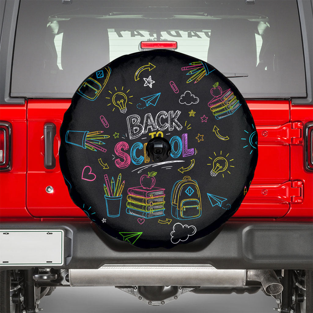 Back To School New Year New Chapter Spare Tire Cover Colorful Neon Chalkboard Doodle School Supplies