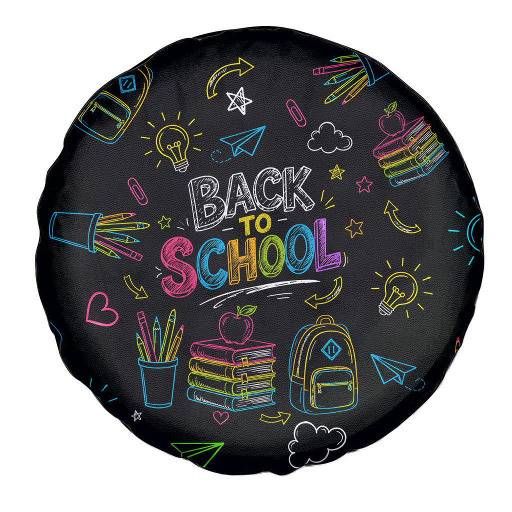 Back To School New Year New Chapter Spare Tire Cover Colorful Neon Chalkboard Doodle School Supplies