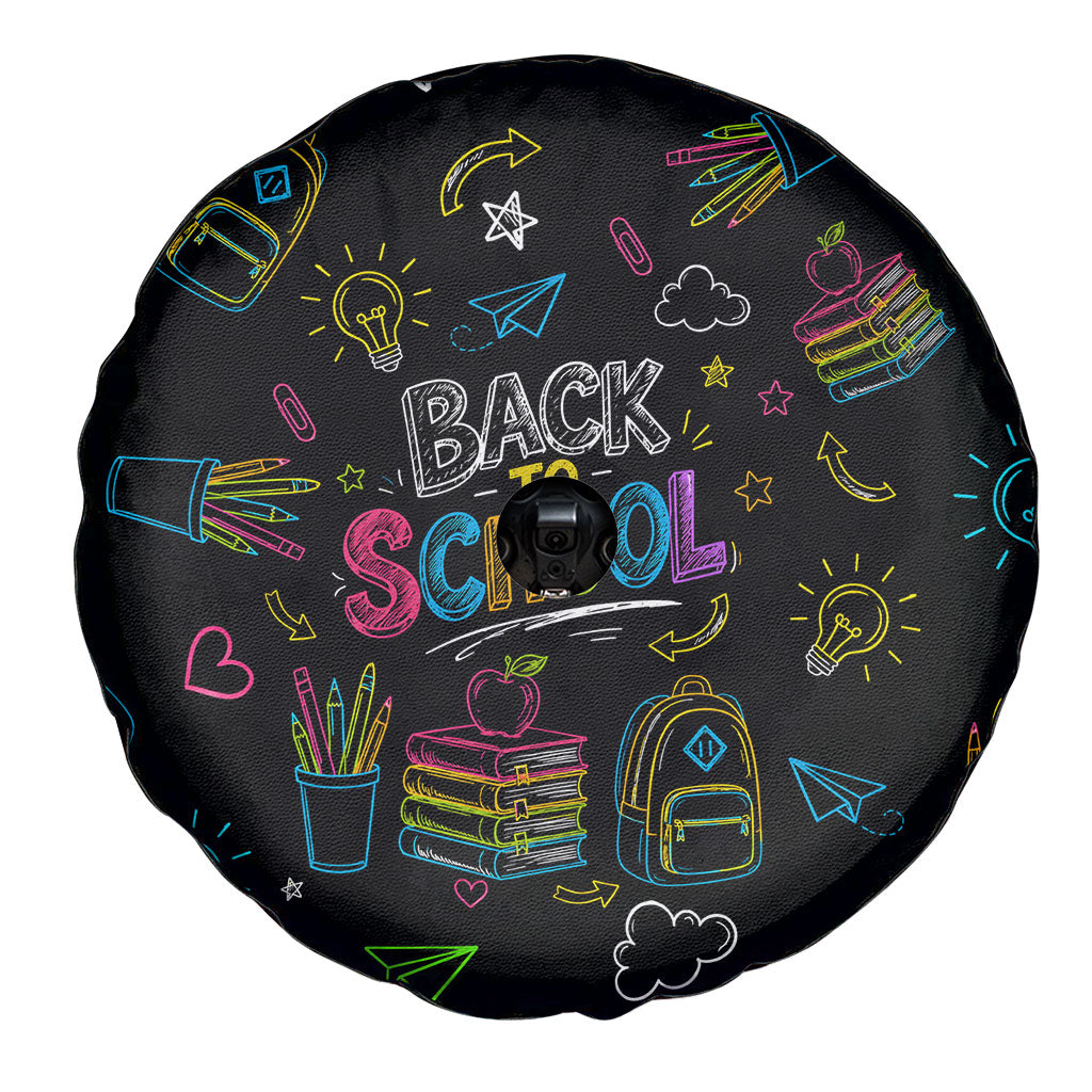 Back To School New Year New Chapter Spare Tire Cover Colorful Neon Chalkboard Doodle School Supplies