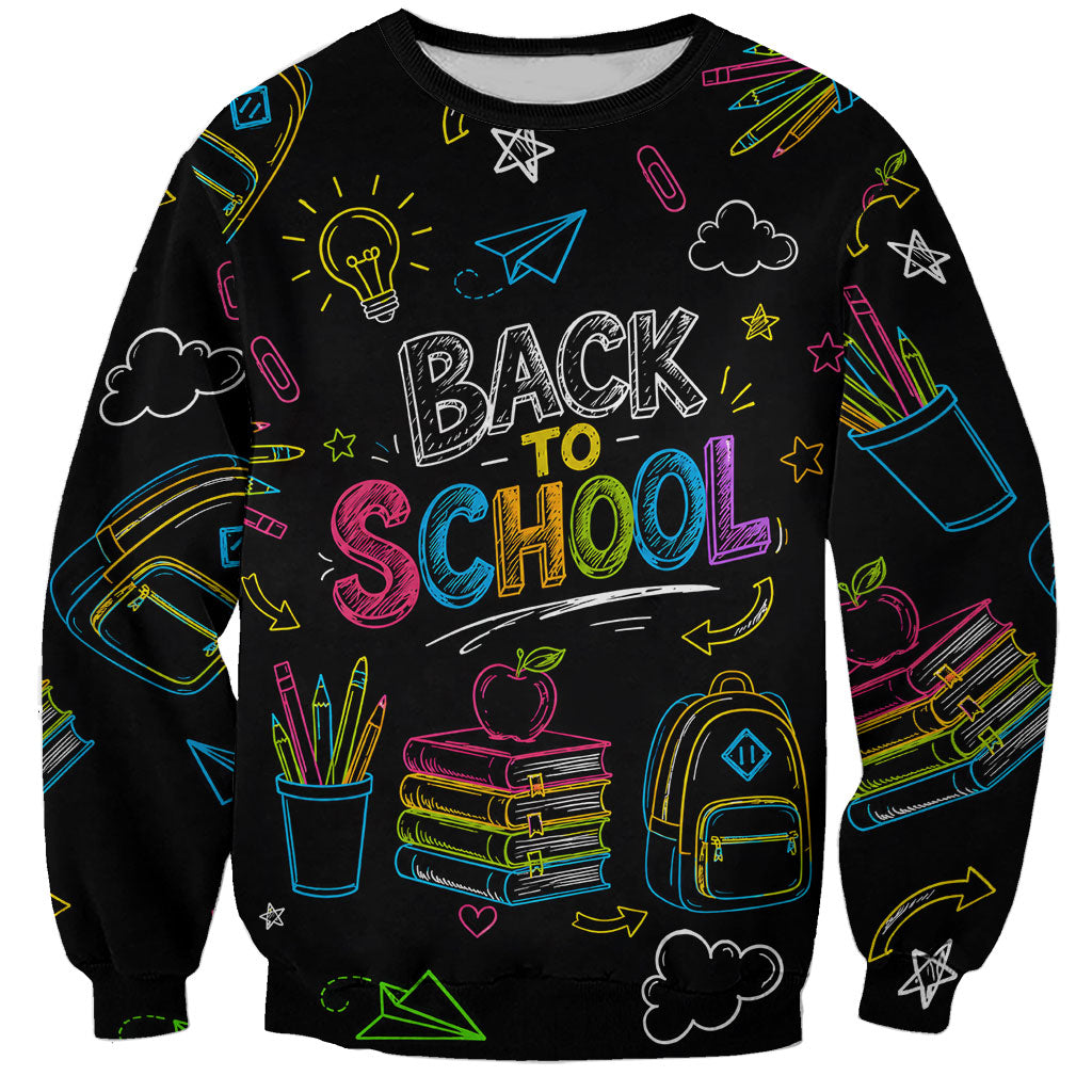 Back To School New Year New Chapter Sweatshirt Colorful Neon Chalkboard Doodle School Supplies