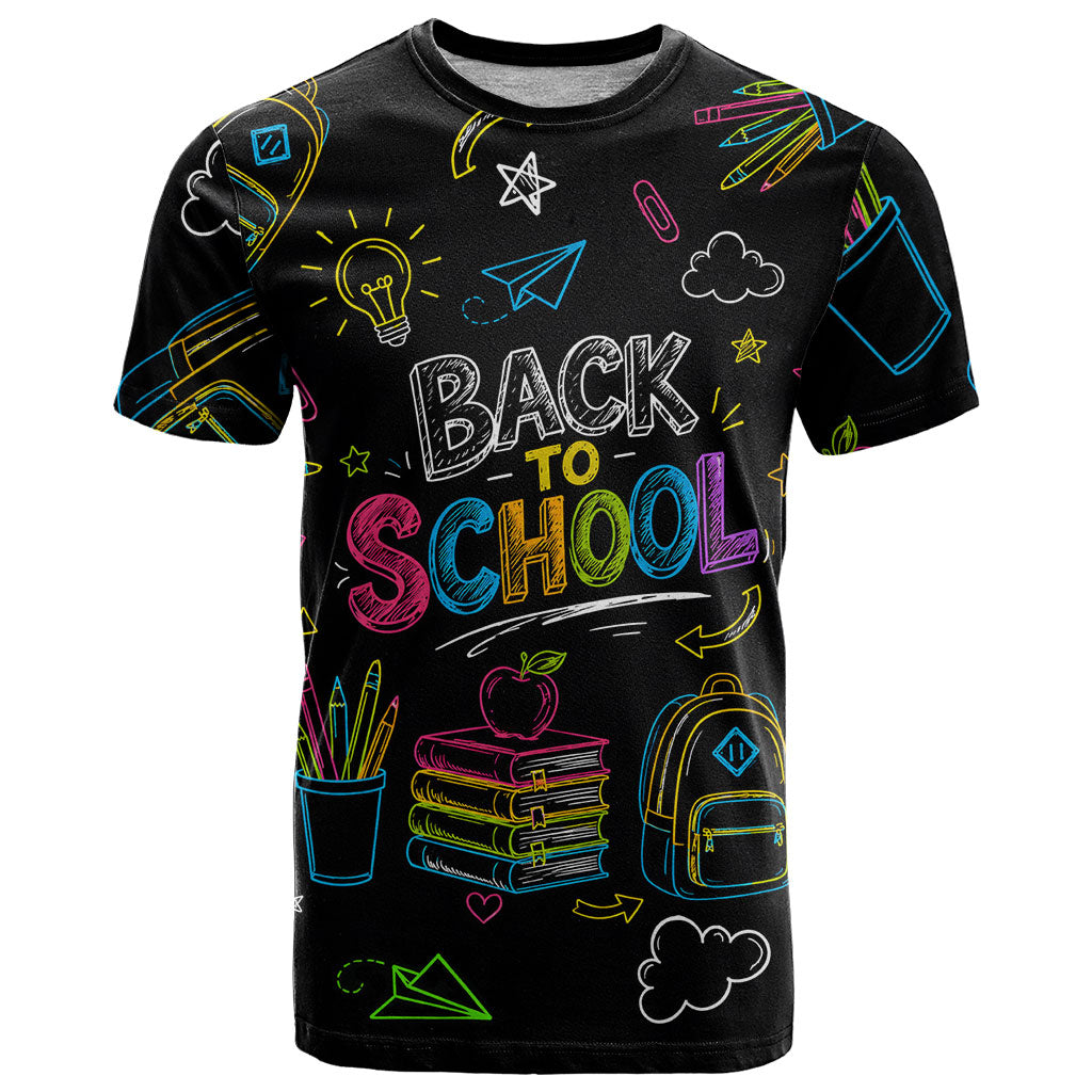 Back To School New Year New Chapter T Shirt Colorful Neon Chalkboard Doodle School Supplies