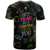 Back To School New Year New Chapter T Shirt Colorful Neon Chalkboard Doodle School Supplies