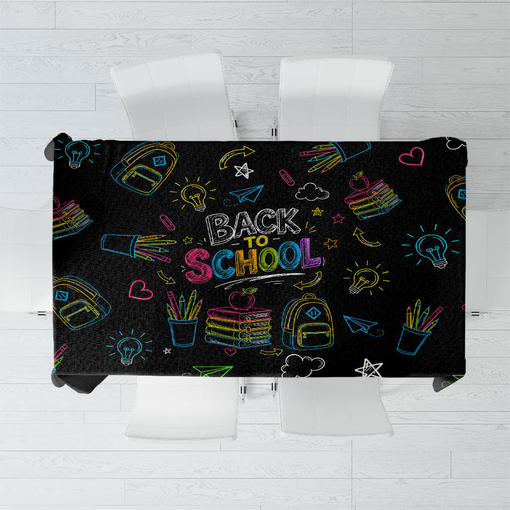 Back To School New Year New Chapter Tablecloth Colorful Neon Chalkboard Doodle School Supplies