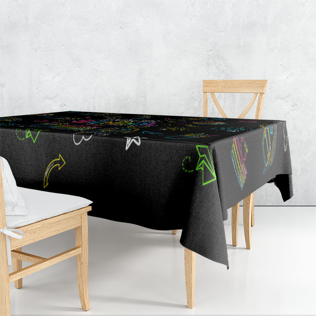 Back To School New Year New Chapter Tablecloth Colorful Neon Chalkboard Doodle School Supplies
