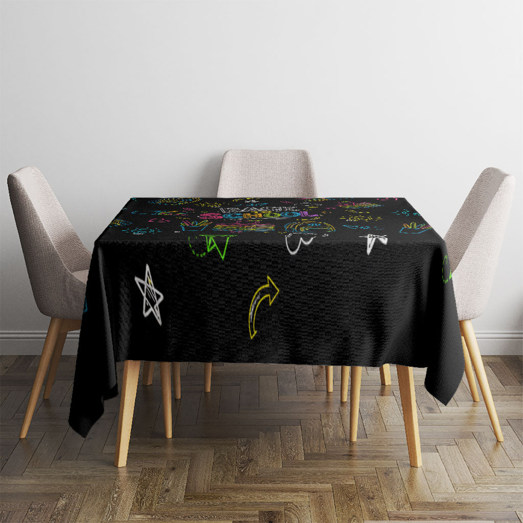 Back To School New Year New Chapter Tablecloth Colorful Neon Chalkboard Doodle School Supplies