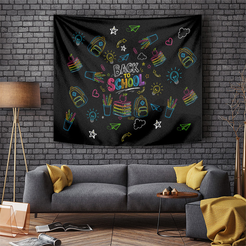 Back To School New Year New Chapter Tapestry Colorful Neon Chalkboard Doodle School Supplies