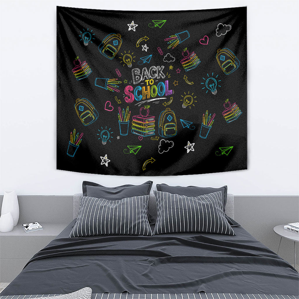 Back To School New Year New Chapter Tapestry Colorful Neon Chalkboard Doodle School Supplies
