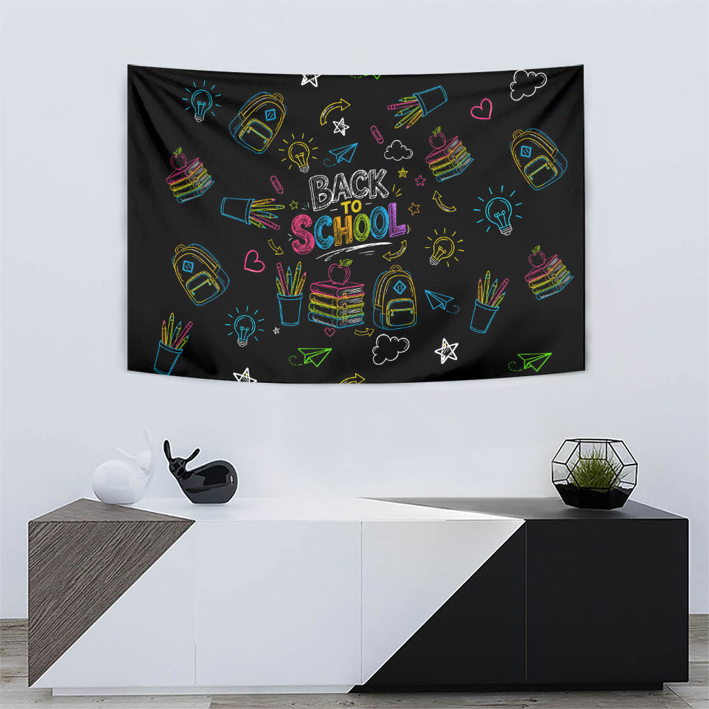 Back To School New Year New Chapter Tapestry Colorful Neon Chalkboard Doodle School Supplies