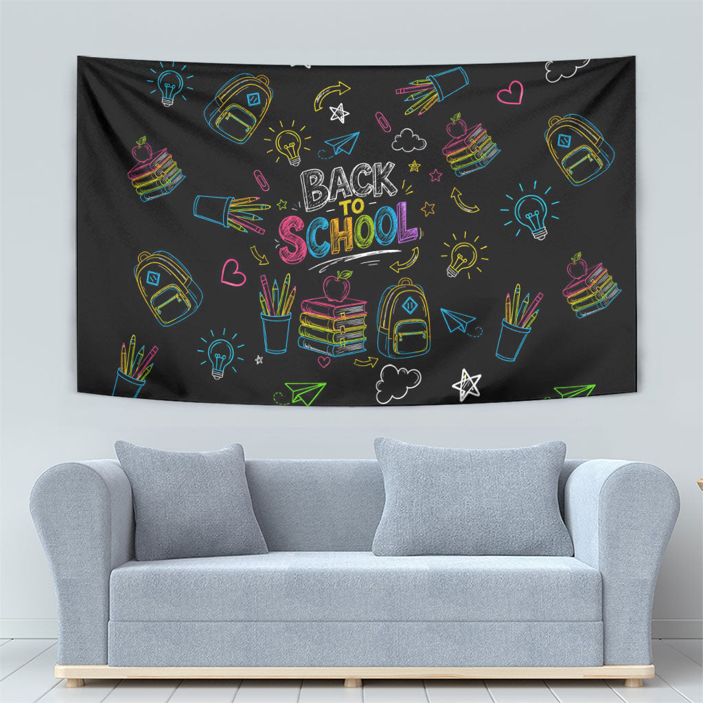 Back To School New Year New Chapter Tapestry Colorful Neon Chalkboard Doodle School Supplies