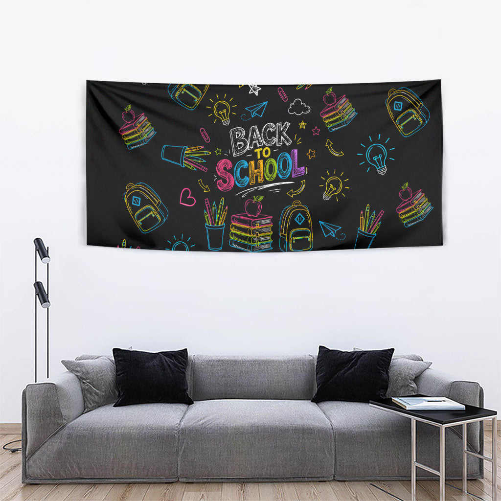 Back To School New Year New Chapter Tapestry Colorful Neon Chalkboard Doodle School Supplies