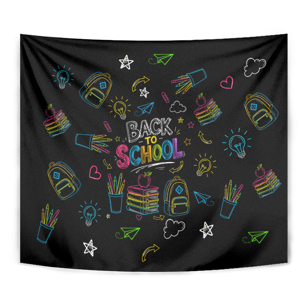 Back To School New Year New Chapter Tapestry Colorful Neon Chalkboard Doodle School Supplies