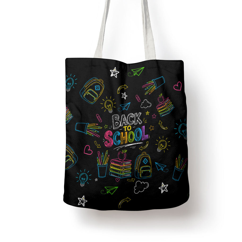 Back To School New Year New Chapter Tote Bag Colorful Neon Chalkboard Doodle School Supplies
